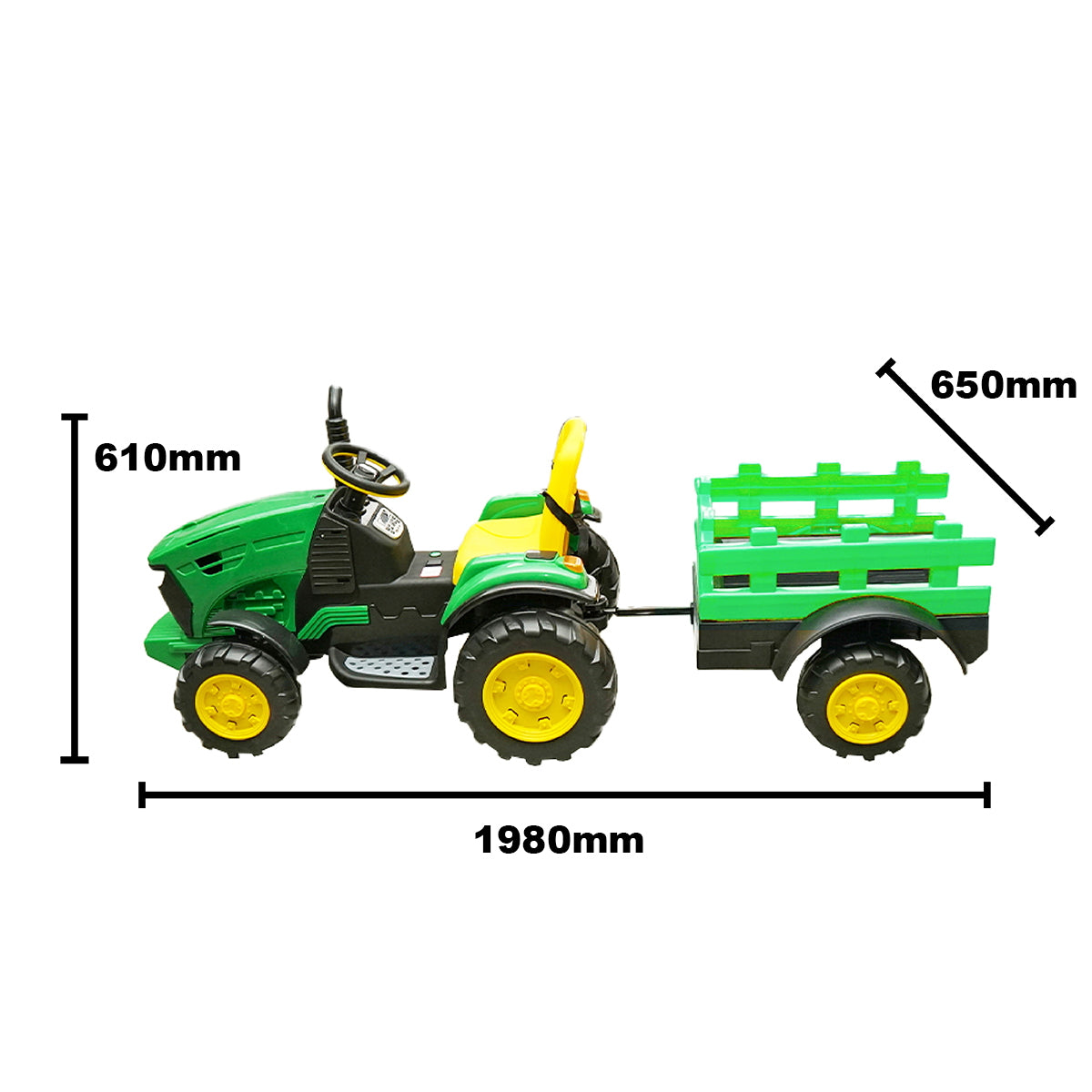Electric tractor with remote control trailer and battery for children toy 1980x650x610
